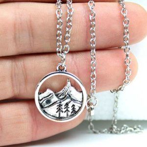 Mountain Pine Trees Nature Silver Tone Necklace